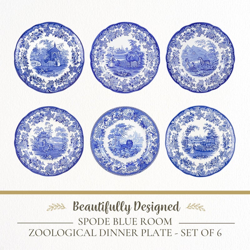 Spode Blue Room Zoological Plate Set, Set of 6-10.5-Inch Earthenware Dinner Plates Featuring Exotic Animal Motifs - Fine Tableware for Dining or Display - Microwave & Dishwasher Safe - Image 2